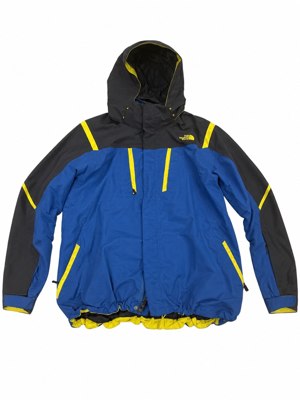 The North Face Men’s Large 2-in-1 Dark Blue/Yellow Hooded Jacket with Blue Liner